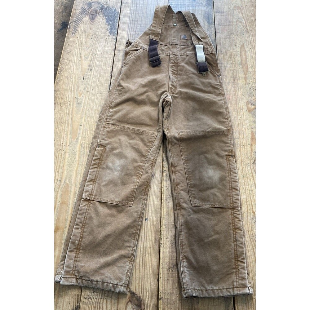Carhartt Bib Overalls Duck Canvas Double Knee YYR27 BRN Youth Boys Size XL 18-20